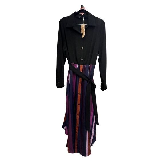 BloomChic Black and Purple Striped Midi Dress - Picture 2 of 6
